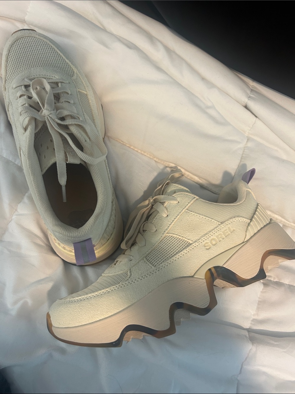 Sorel Women's Cream Lace-Up Chunky Sneakers with Lavender Heel Tab